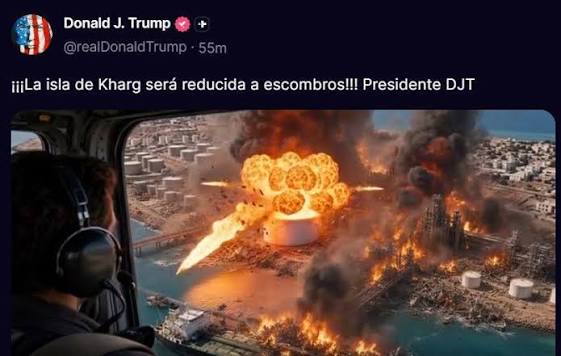 Donald Trump publica video generado con inteligencia artificial sobre supuesta destrucción de Kharg en Irán Donald Trump publica video generado con inteligencia artificial sobre supuesta destrucción de Kharg en Irán