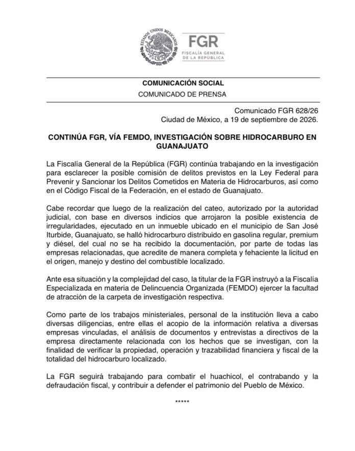 FGR investiga más de 59 millones de litros de combustible asegurados en Guanajuato