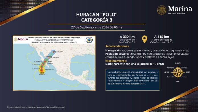 Huracán Polo categoría 3 avanza hacia Baja California Sur y Sonora