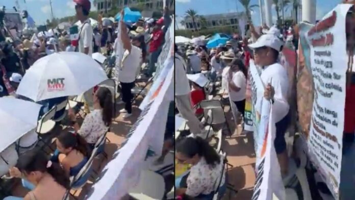 Madres buscadoras protestan durante visita de Claudia Sheinbaum en La Paz, Baja California Sur